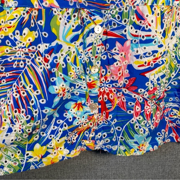 John Mark XL Multicolor Floral Embroidered Eyelet Roll Tab Sleeve Button Down - Picture 8 of 8